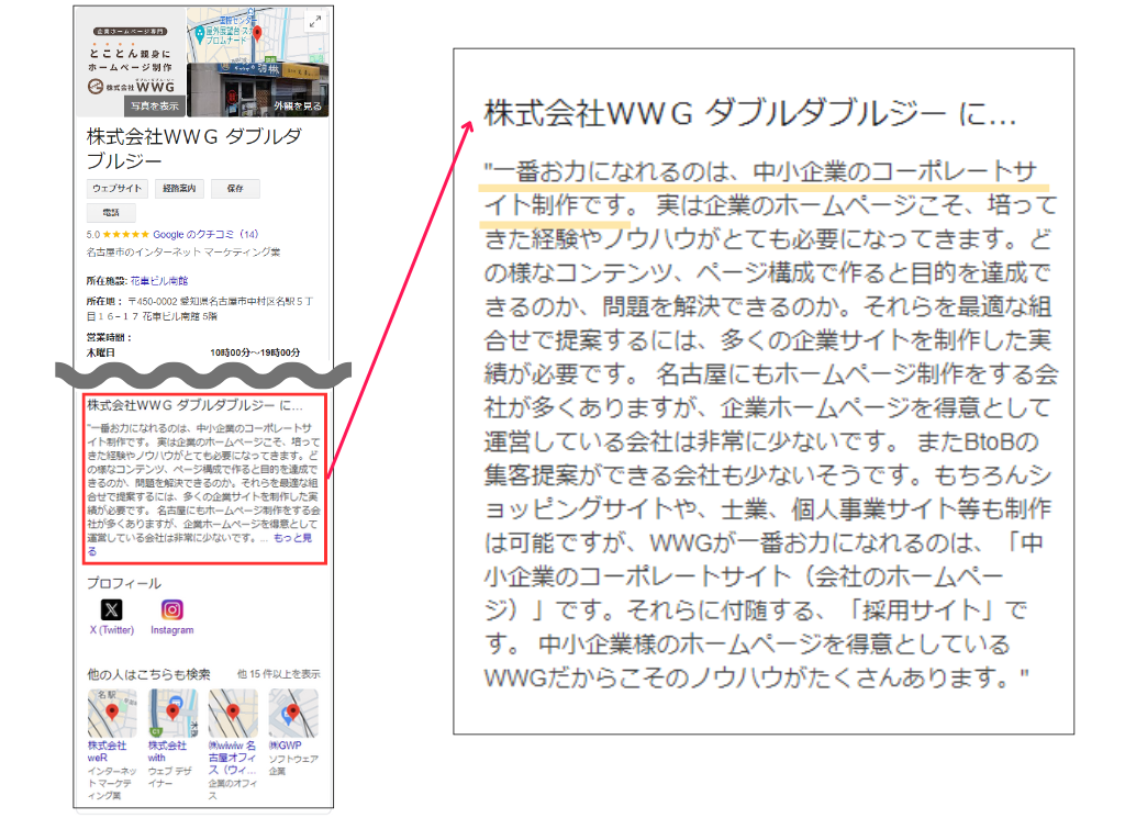 WWGのGoogleビジネスプロフィール_ビジネスの説明