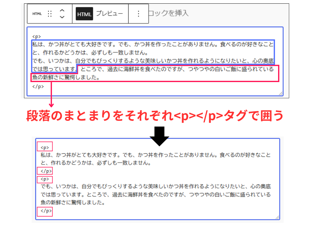 WordPress段落の入れ方手順_カスタムHTML